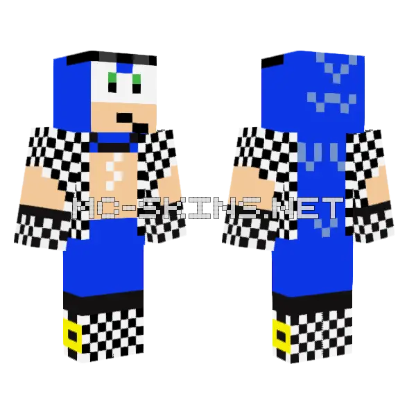 Zebra Sonic Minecraft skin, front and back