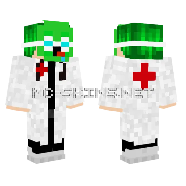 Zelenik Naukowiec Minecraft skin, front and back