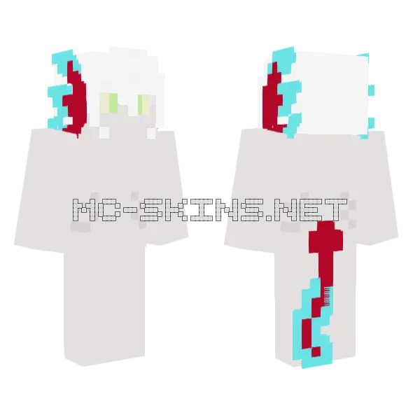 Zeleo the Humanoid Axolotl Minecraft skin, front and back