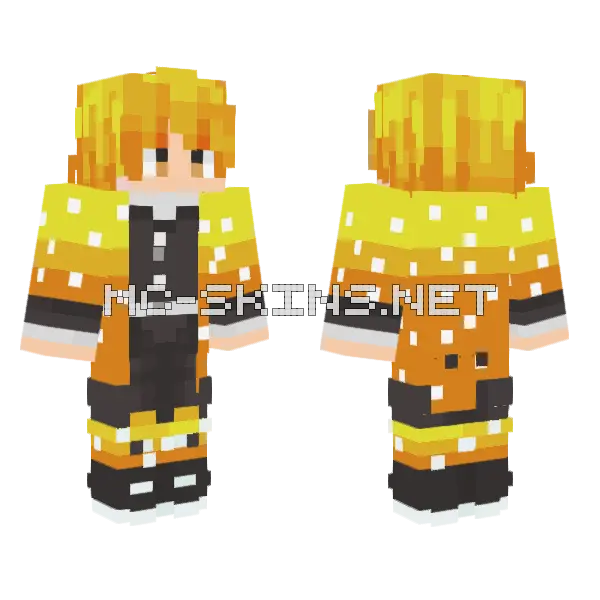 Zenitsu Yellow Outfit Minecraft skin, front and back
