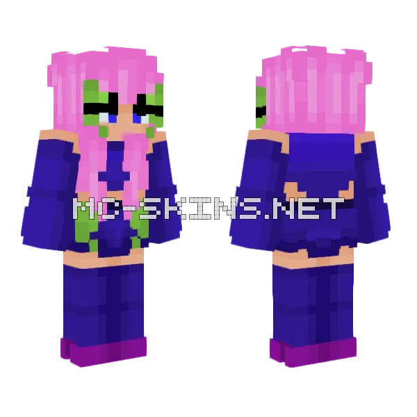 Zenkuna Pink Hair Girl Minecraft skin, front and back