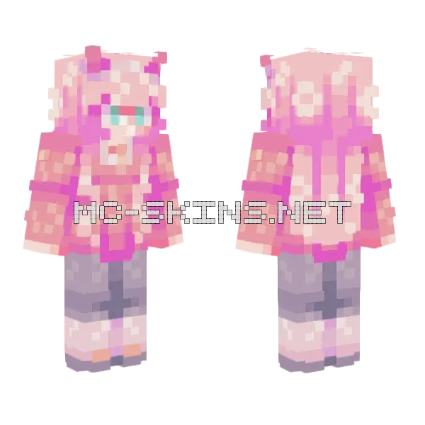 Zero Two Anime Girl Minecraft skin, front and back
