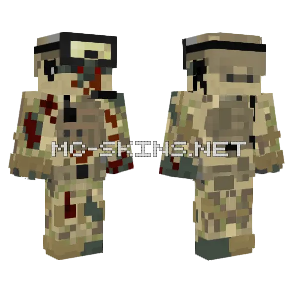 Zombie Desert Soldier 2.0 Minecraft skin, front and back