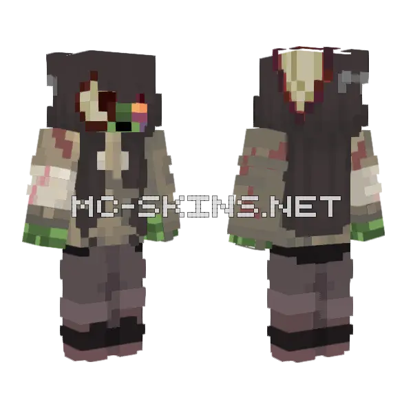 Zombie Girl Rotten Eye Minecraft skin, front and back