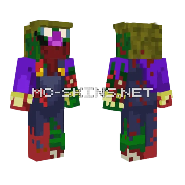 Zombie Waluigi Hatless Minecraft skin, front and back